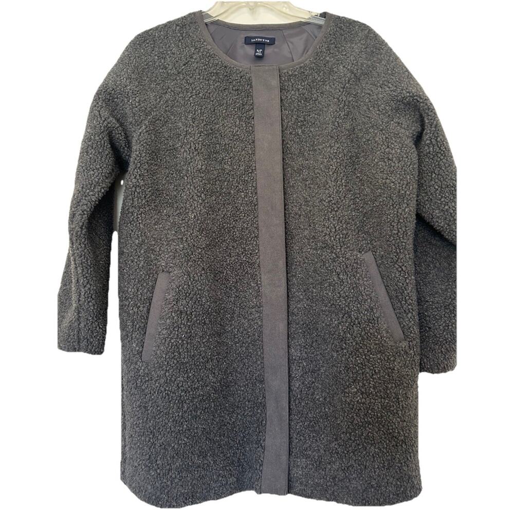 Lands' End Women's Jacket Sz Small Gray Wool Blend Fleece Sherpa Heavy Coat Zip